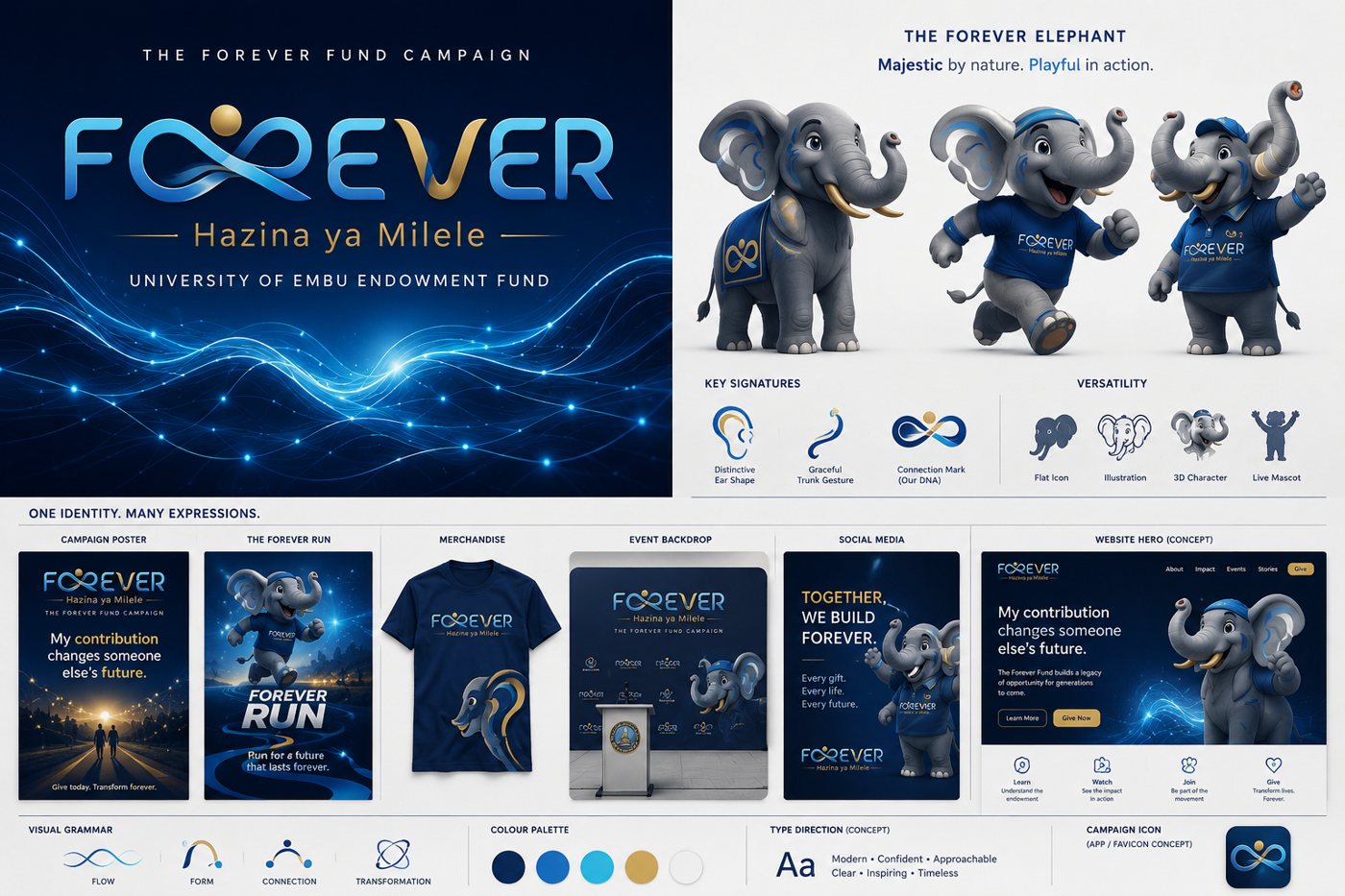 Forever identity concept with the Forever Elephant character